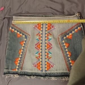 Free People Denim Mini Skirt with Colorful Embroidery